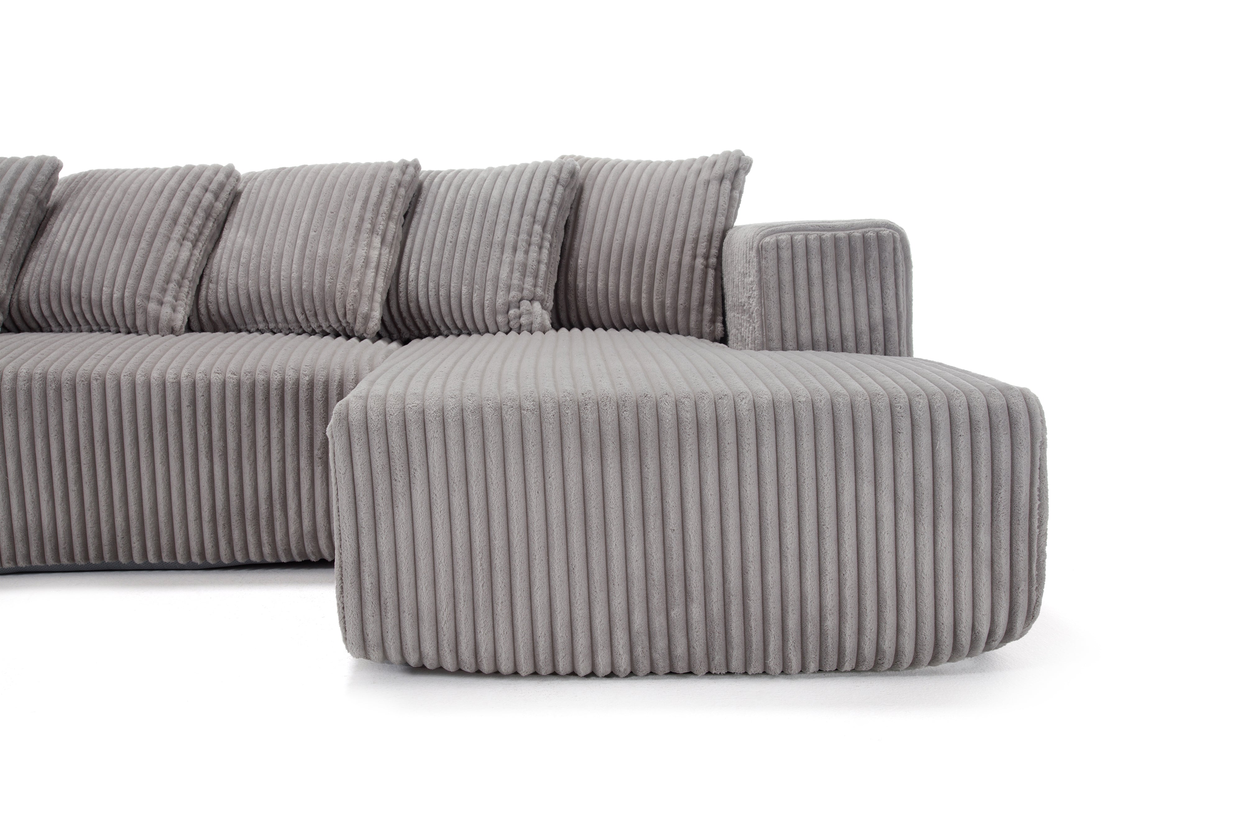 Valencia Alexus Corduroy Fabric Right Chaise Sectional Sofa, Light Grey