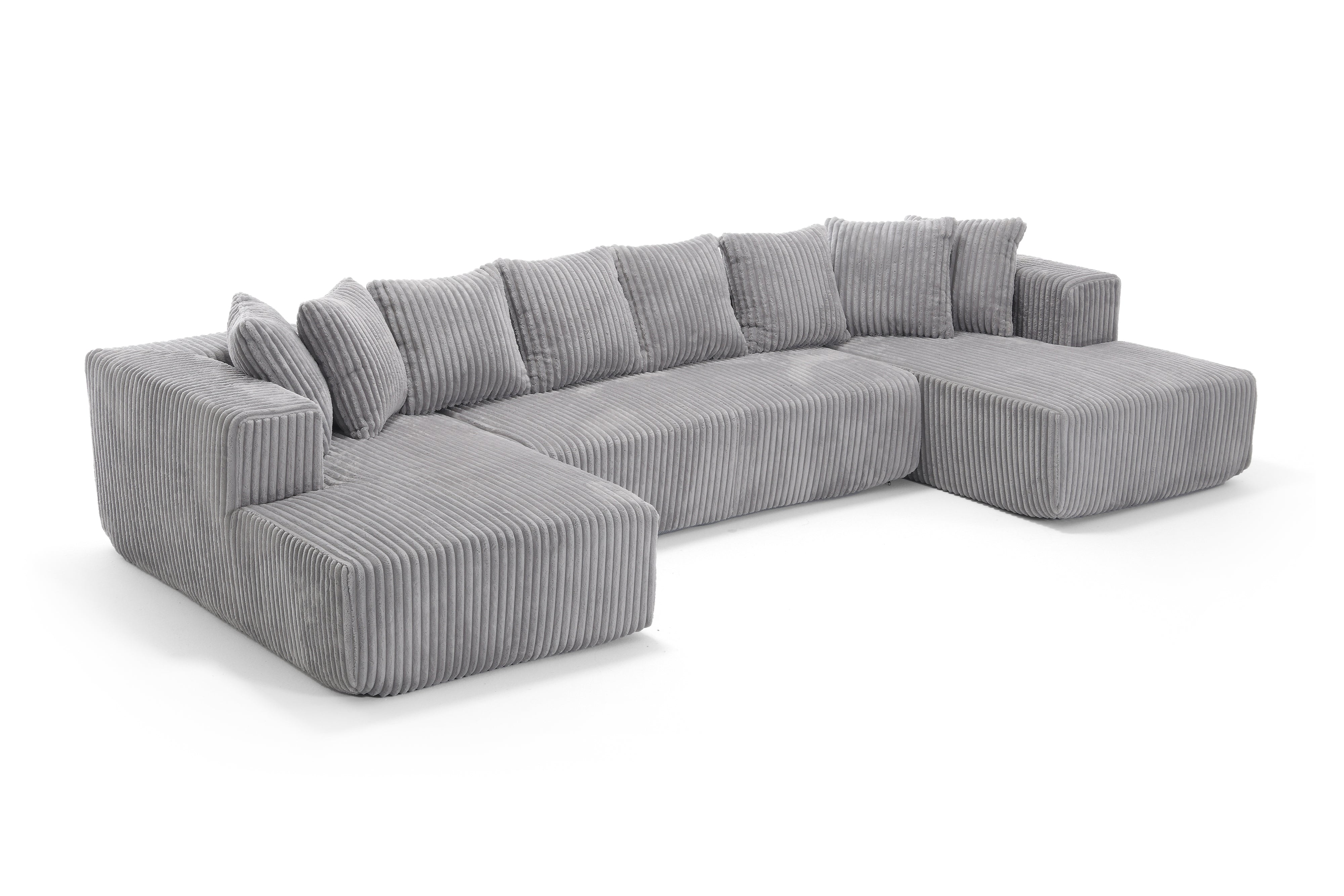 Valencia Alexus Corduroy Fabric U-Shape Sectional Sofa, Light Grey