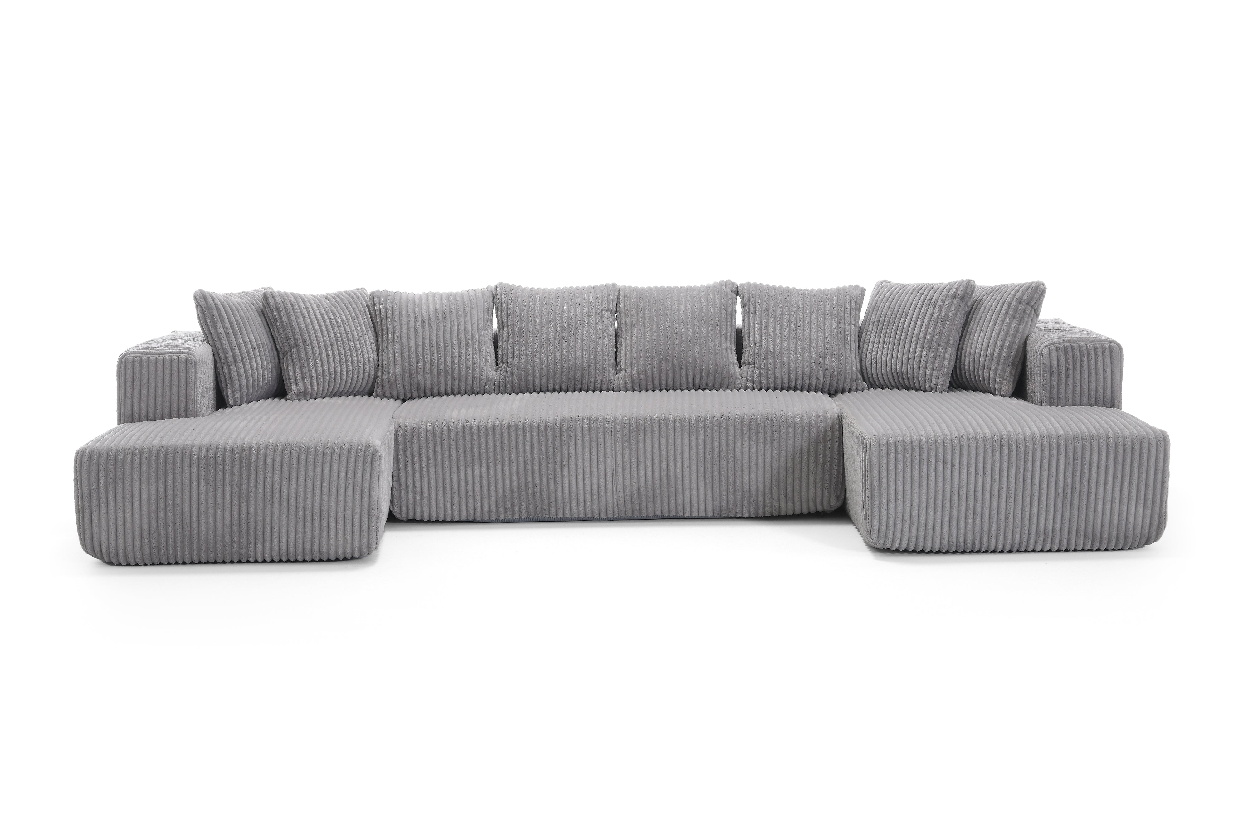 Valencia Alexus Corduroy Fabric U-Shape Sectional Sofa, Light Grey