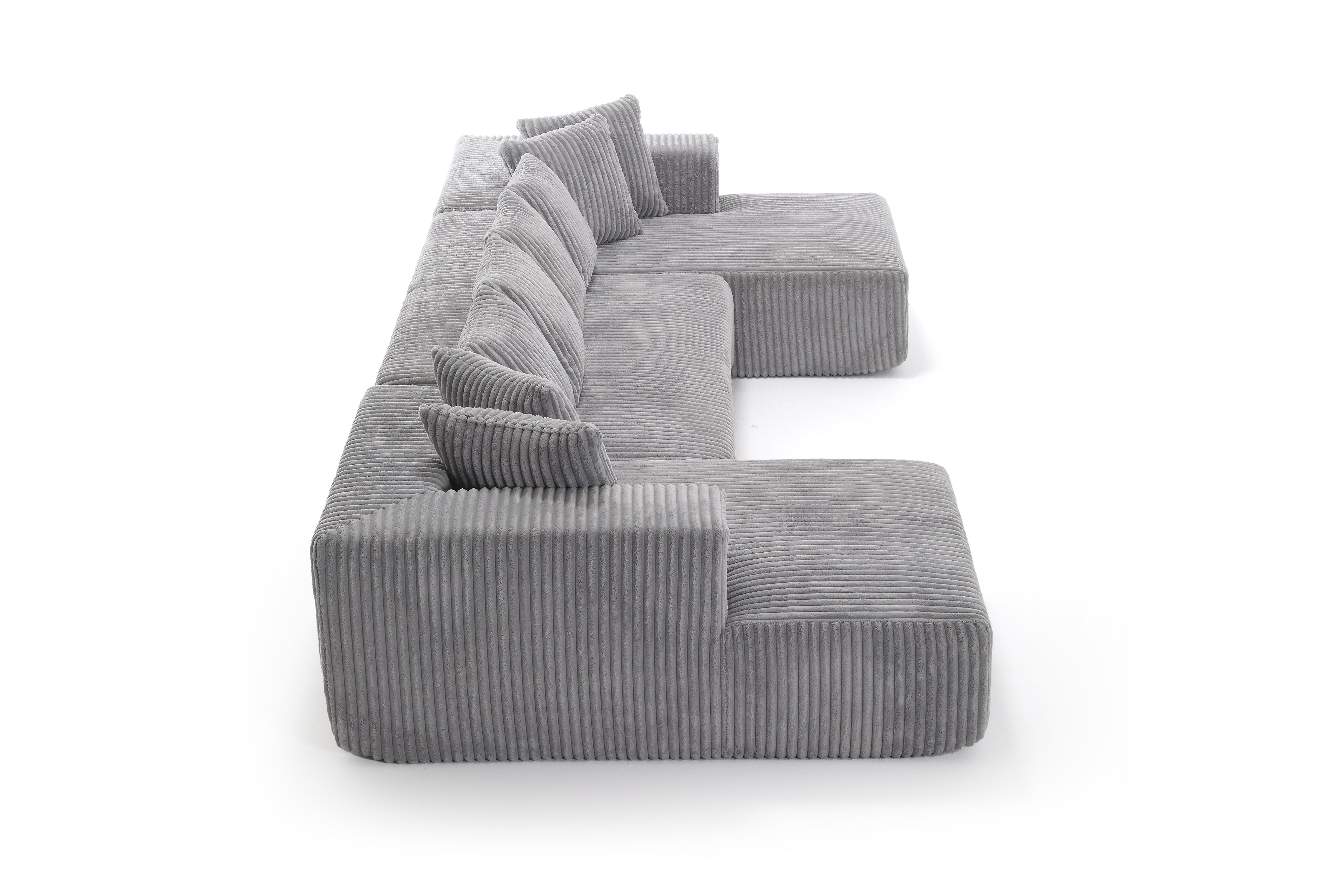 Valencia Alexus Corduroy Fabric U-Shape Sectional Sofa, Light Grey