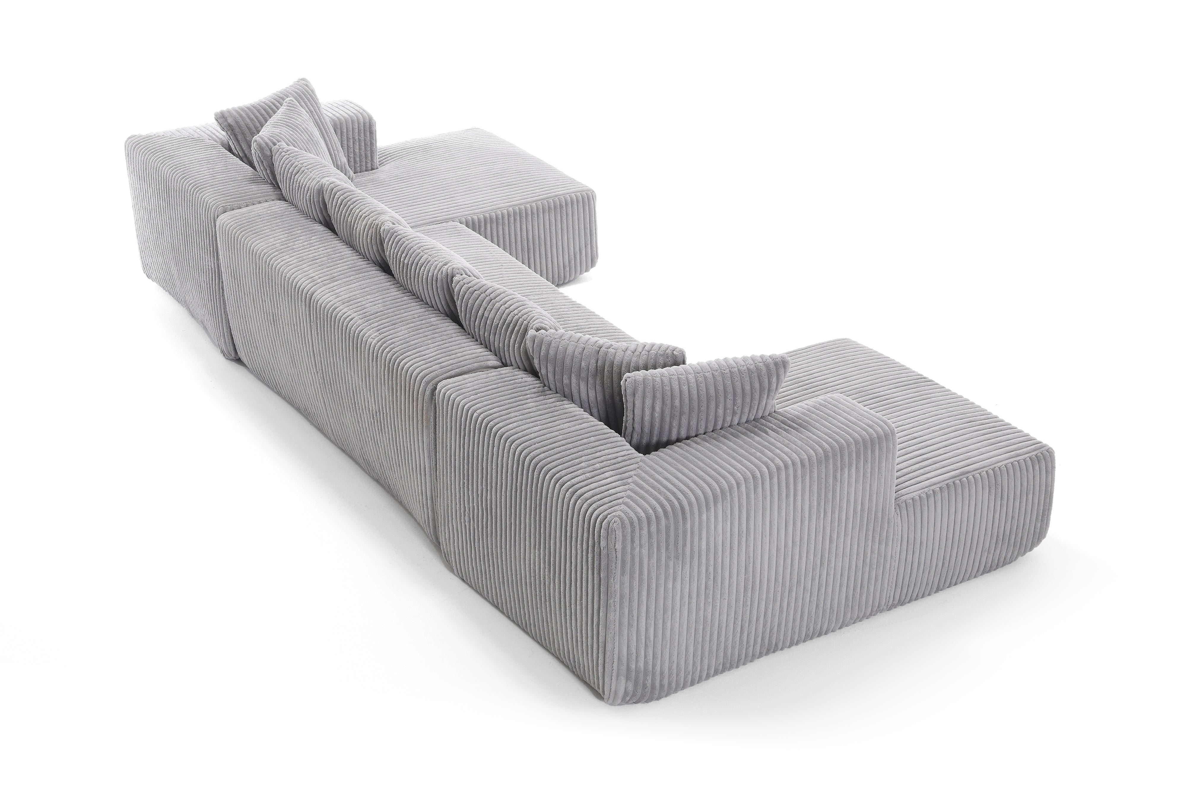 Valencia Alexus Corduroy Fabric U-Shape Sectional Sofa, Light Grey