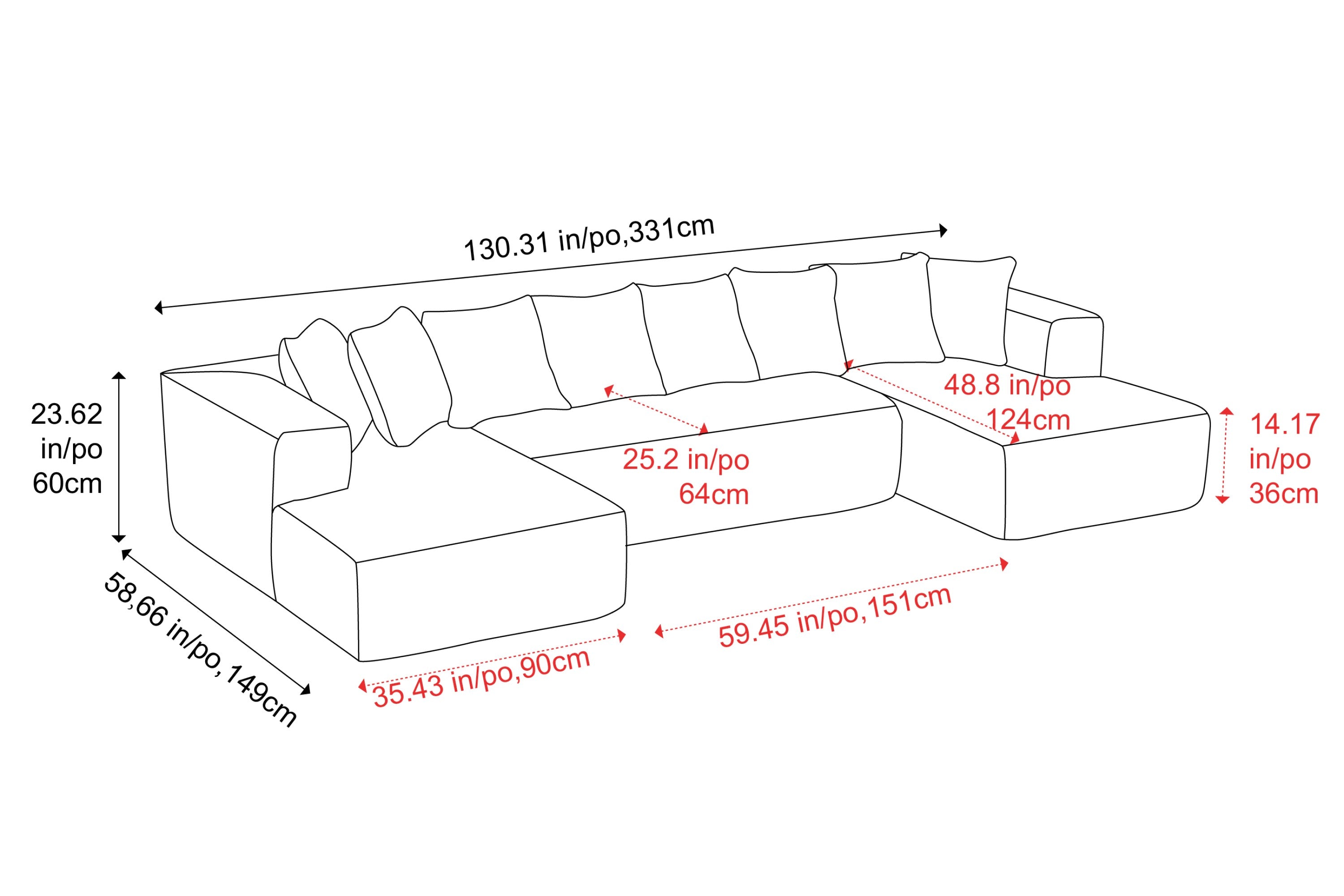 Valencia Alexus Corduroy Fabric U-Shape Sectional Sofa, Light Grey