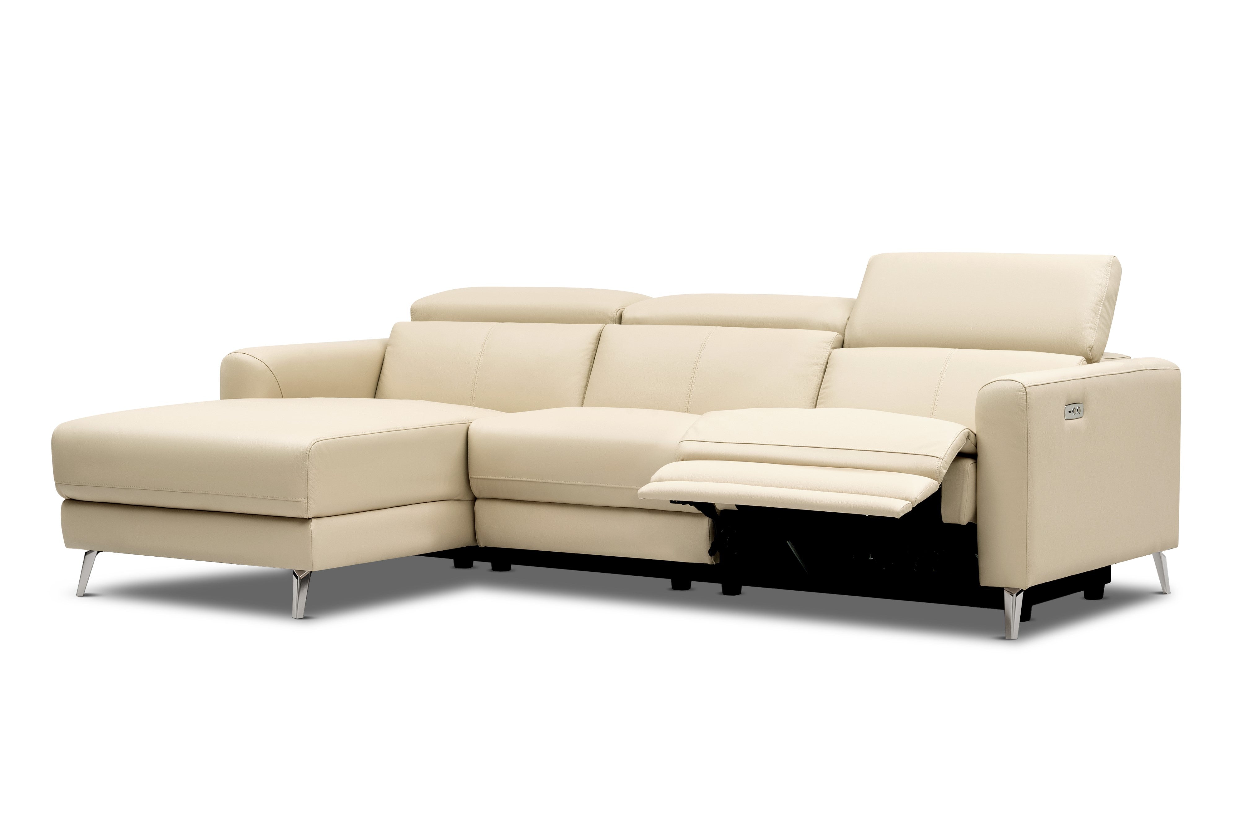 Valencia Andria Modern Left Hand Facing Top Grain Leather Reclining Sectional Sofa, Beige Color