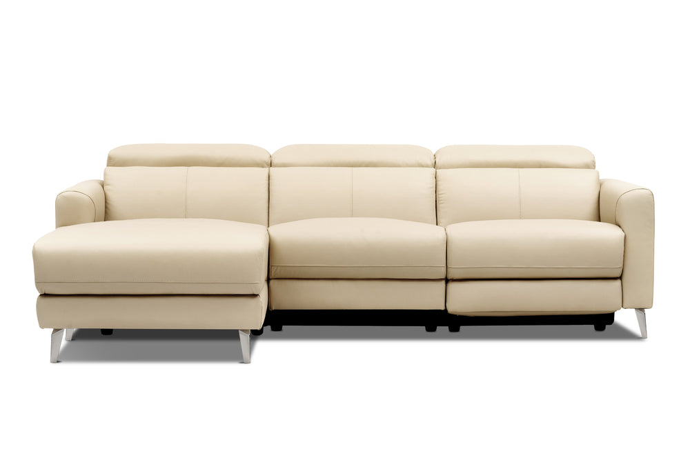 Valencia Andria Modern Left Hand Facing Top Grain Leather Reclining Sectional Sofa, Beige Color