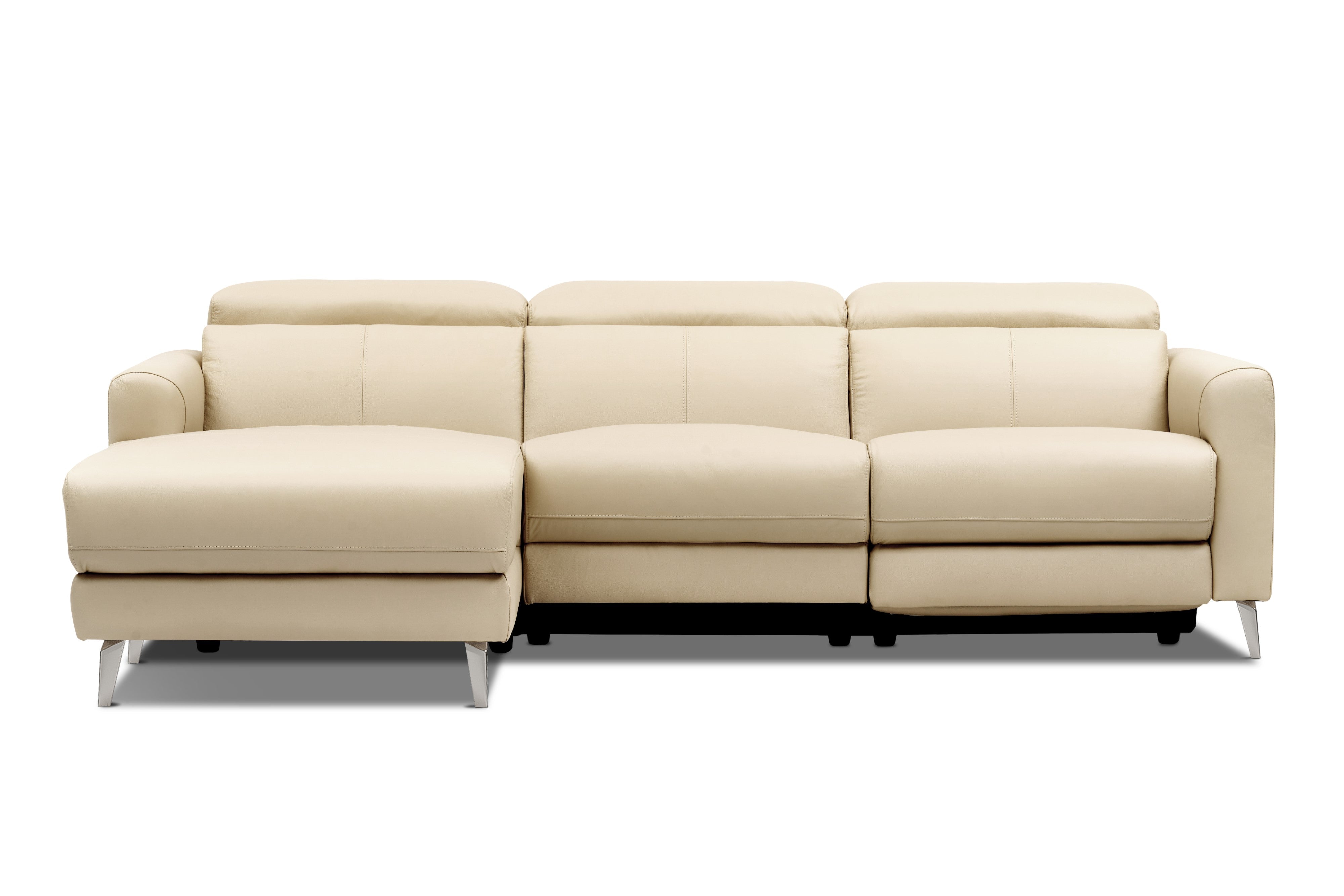 Valencia Andria Modern Left Hand Facing Top Grain Leather Reclining Sectional Sofa, Beige Color