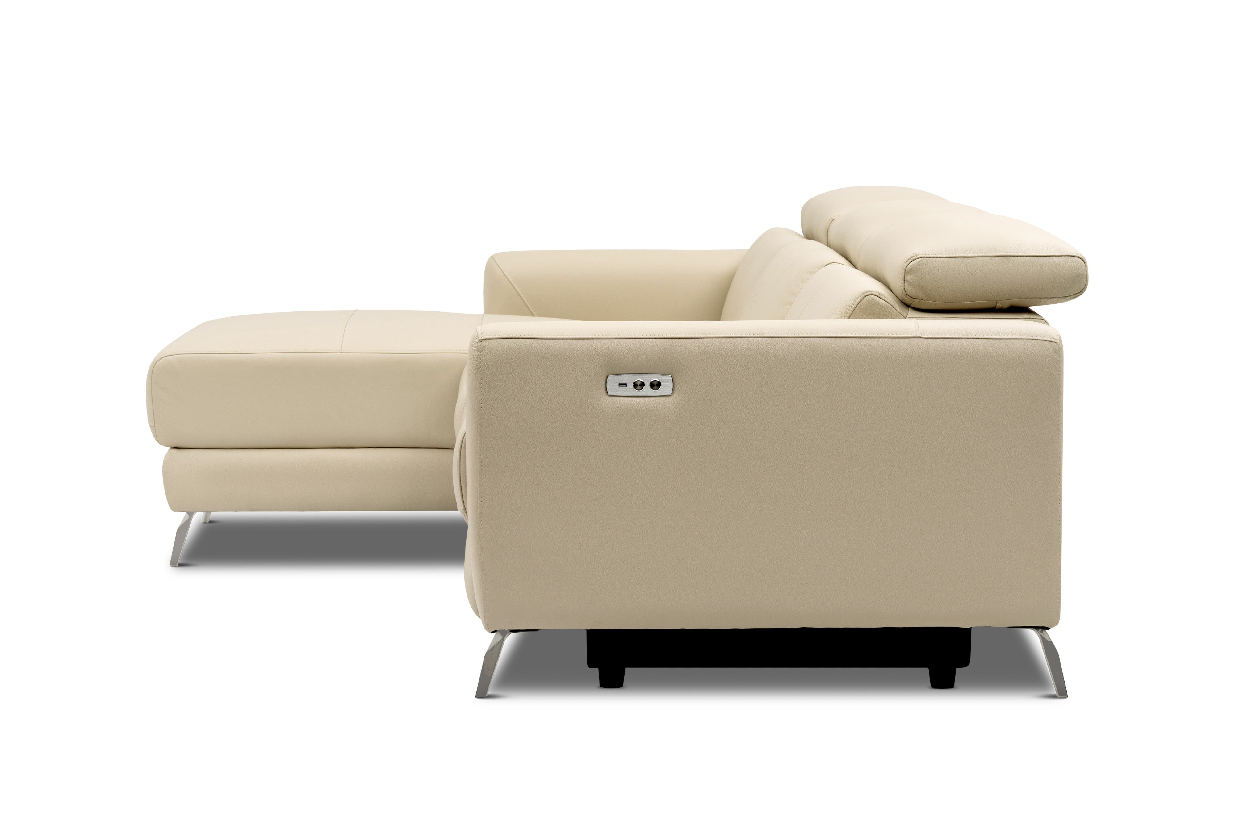 Valencia Andria Modern Left Hand Facing Top Grain Leather Reclining Sectional Sofa, Beige Color