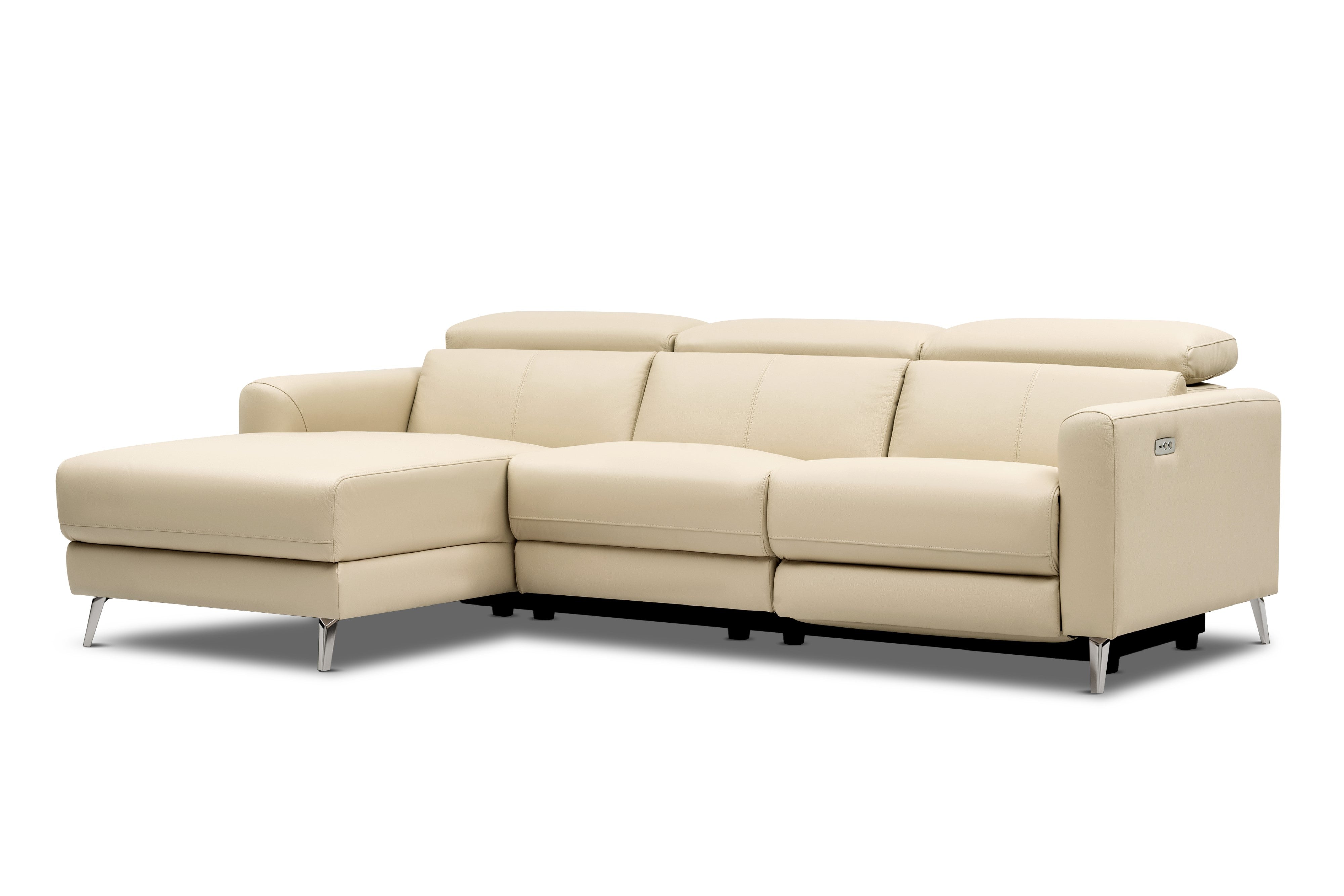 Valencia Andria Modern Left Hand Facing Top Grain Leather Reclining Sectional Sofa, Beige Color