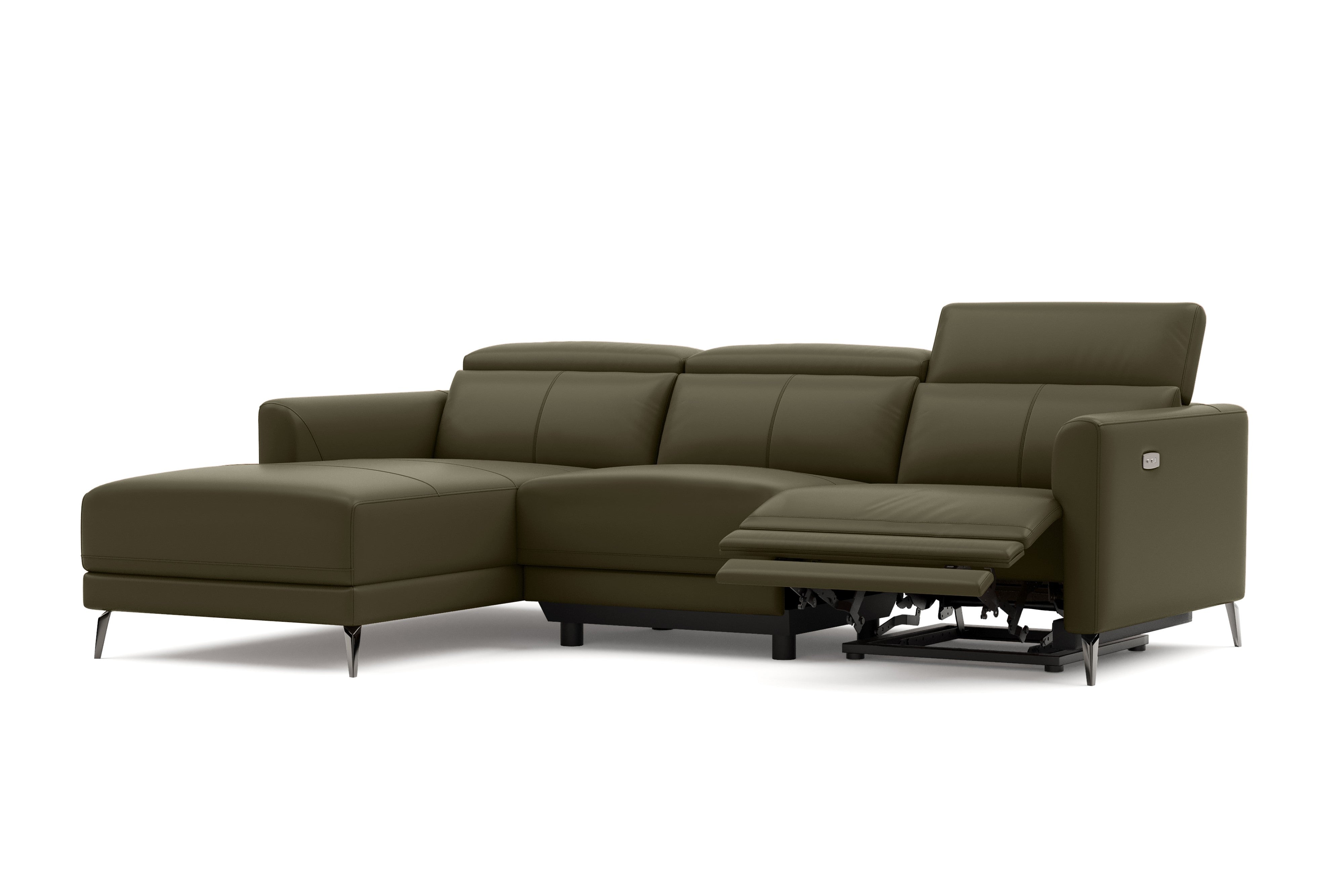 Valencia Andria Modern Left Hand Facing Top Grain Leather Reclining Sectional Sofa, Olive Green