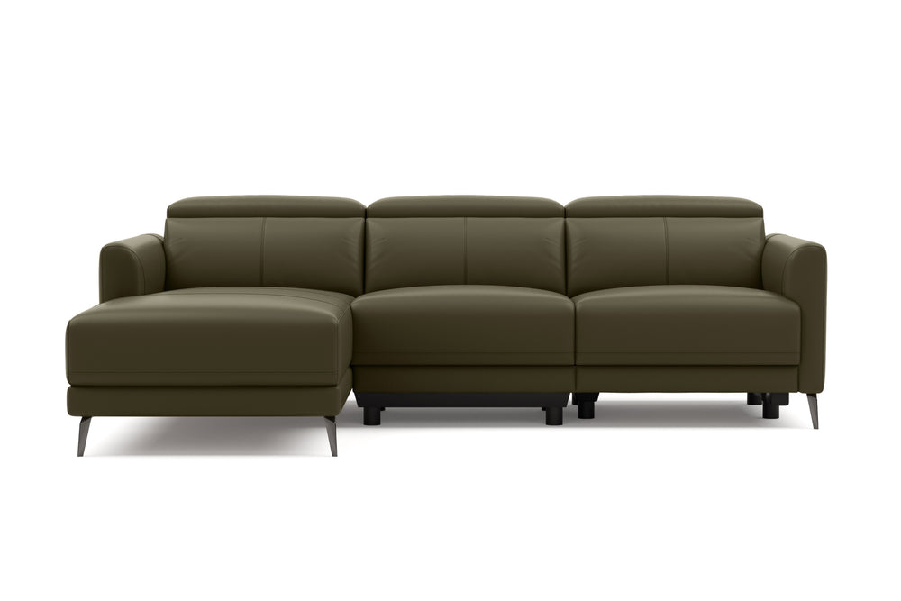 Valencia Andria Modern Left Hand Facing Top Grain Leather Reclining Sectional Sofa, Olive Green