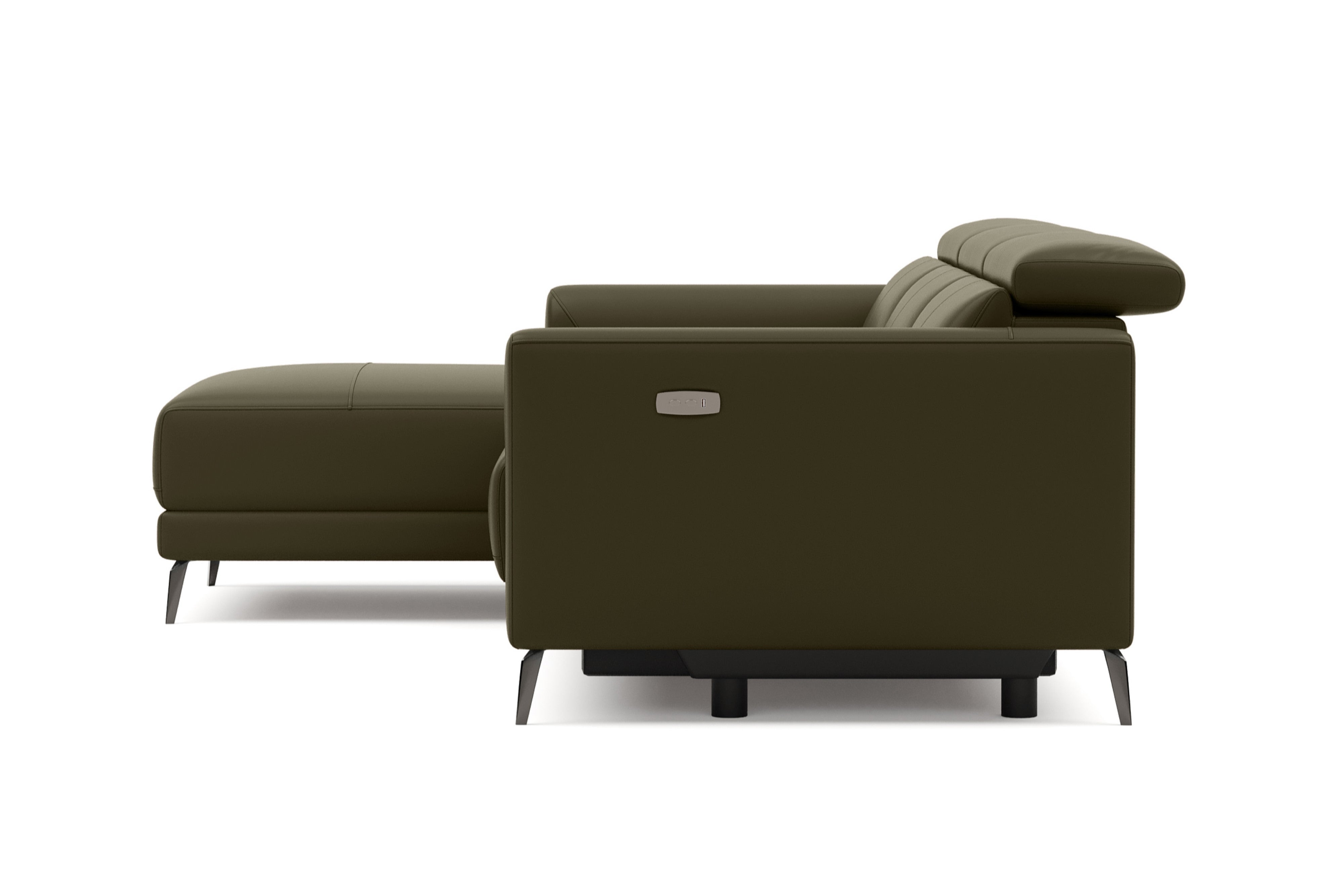 Valencia Andria Modern Left Hand Facing Top Grain Leather Reclining Sectional Sofa, Olive Green