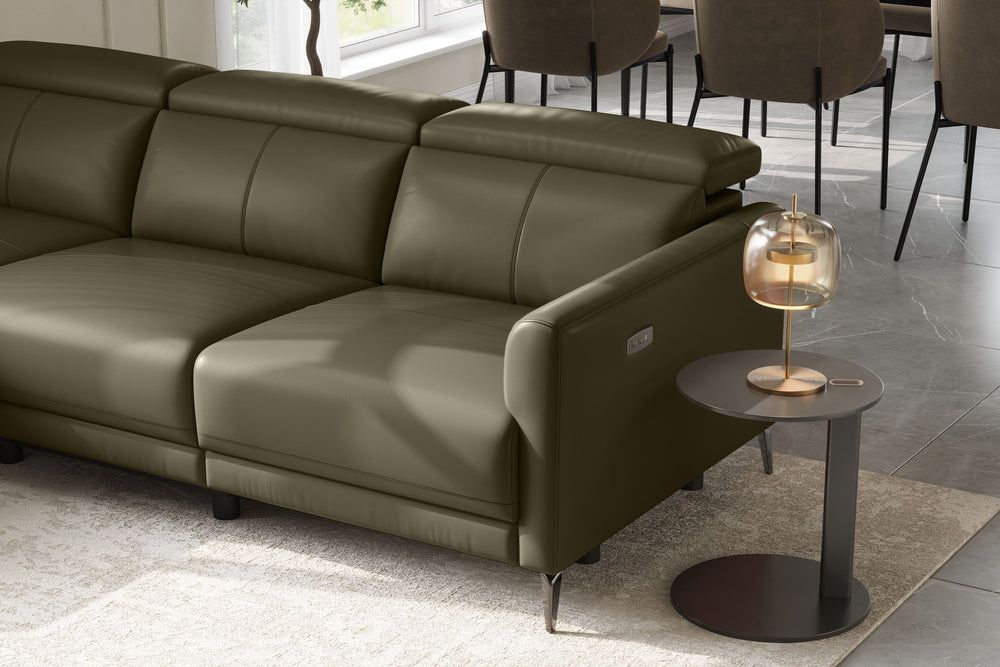 Valencia Andria Modern Left Hand Facing Top Grain Leather Reclining Sectional Sofa, Olive Green