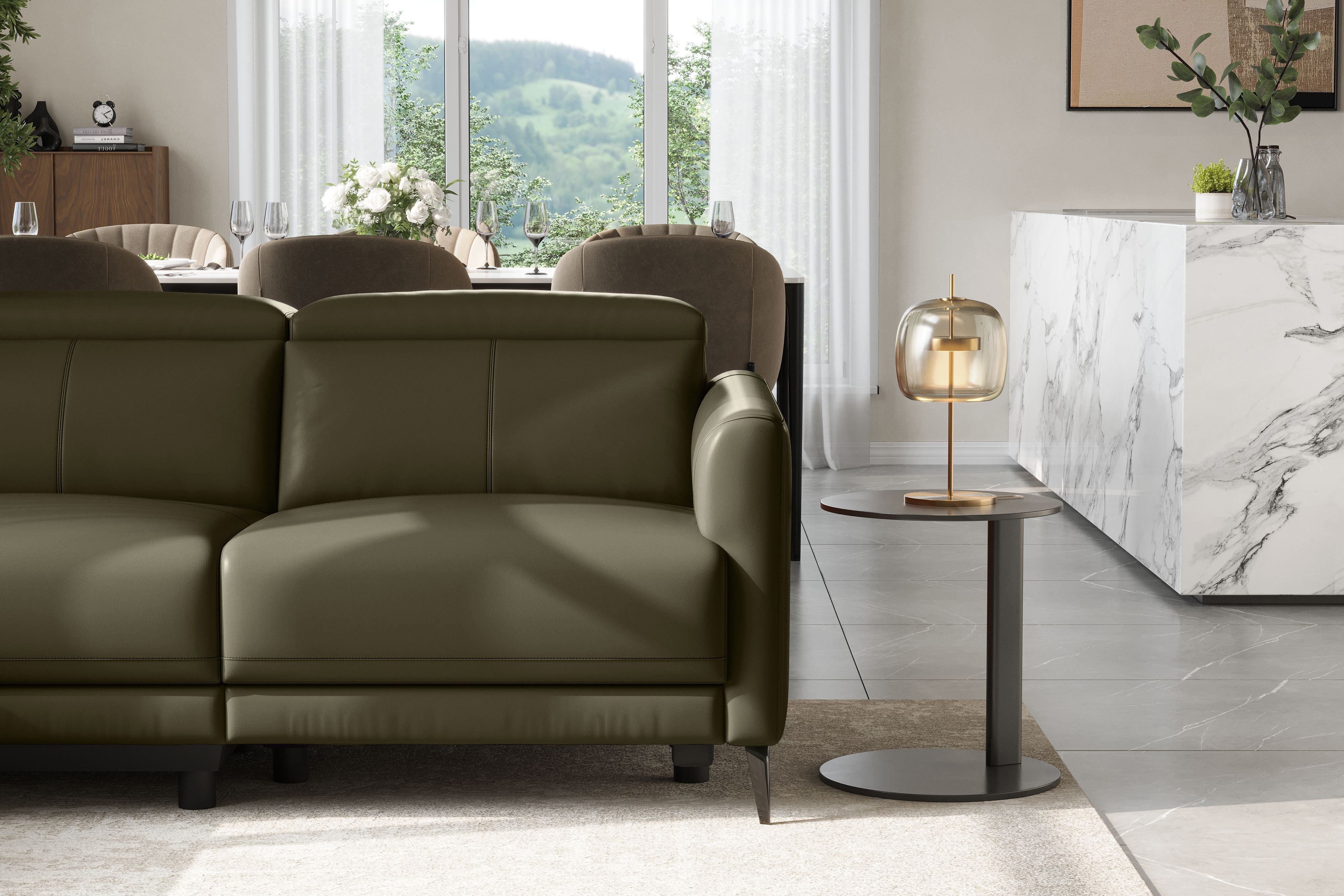 Valencia Andria Modern Left Hand Facing Top Grain Leather Reclining Sectional Sofa, Olive Green