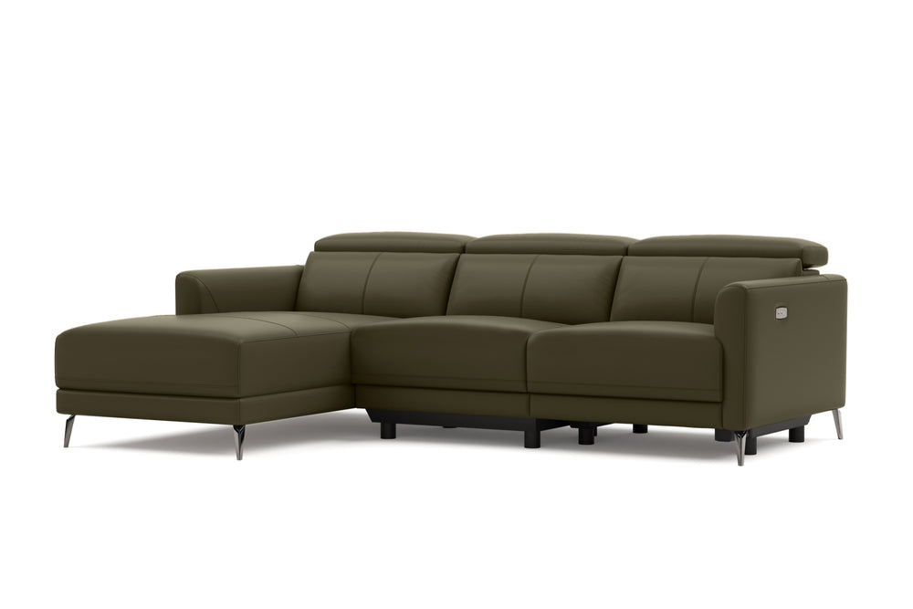 Valencia Andria Modern Left Hand Facing Top Grain Leather Reclining Sectional Sofa, Olive Green