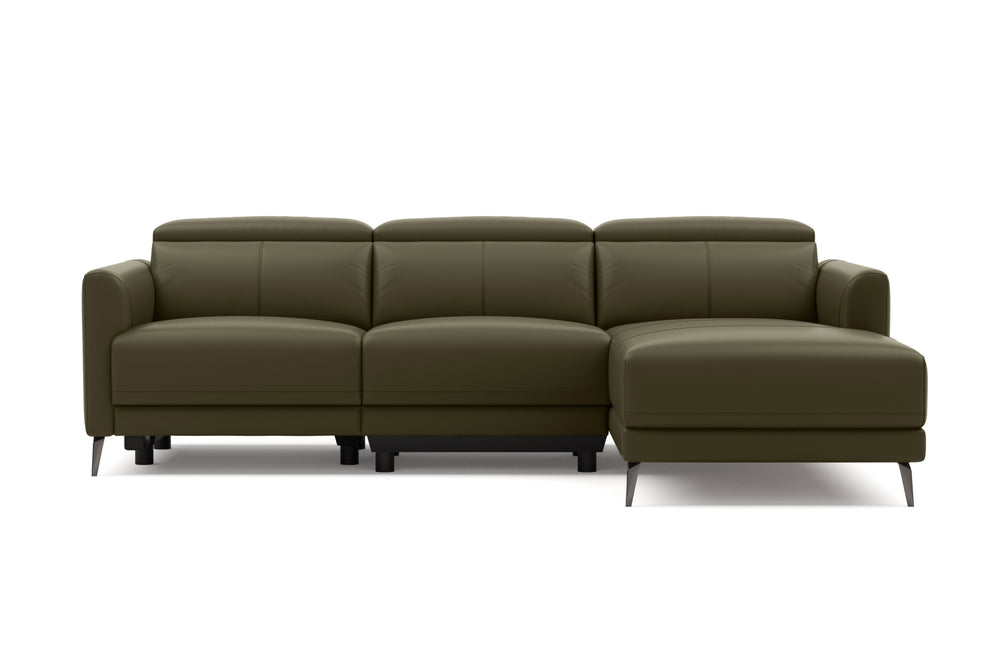 Valencia Andria Modern Right Hand Facing Top Grain Leather Reclining Sectional Sofa, Olive Green