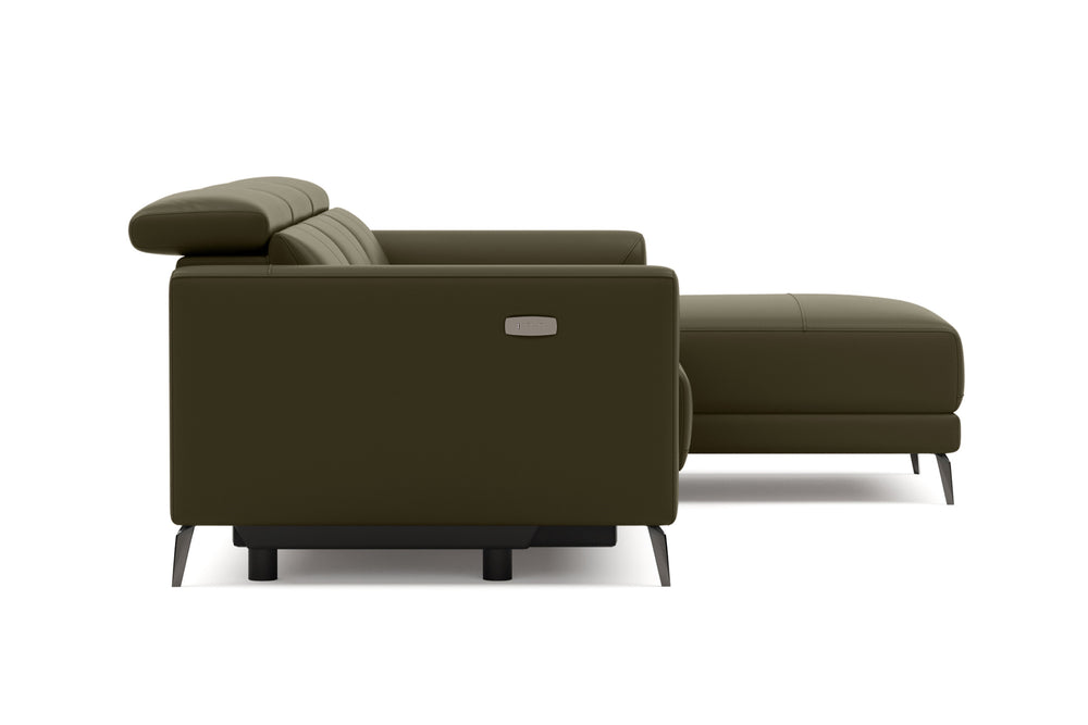 Valencia Andria Modern Right Hand Facing Top Grain Leather Reclining Sectional Sofa, Olive Green