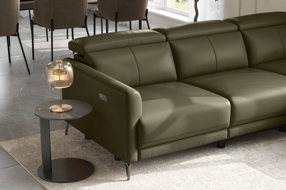 Valencia Andria Modern Right Hand Facing Top Grain Leather Reclining Sectional Sofa, Olive Green