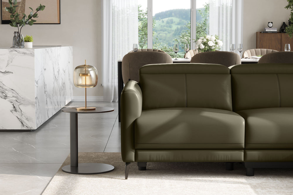 Valencia Andria Modern Right Hand Facing Top Grain Leather Reclining Sectional Sofa, Olive Green