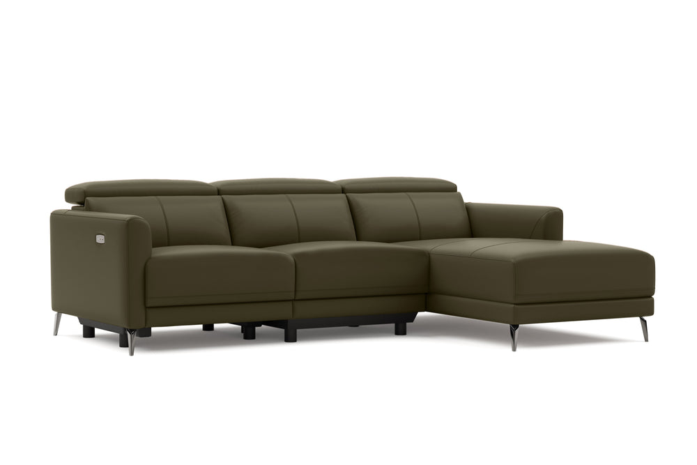 Valencia Andria Modern Right Hand Facing Top Grain Leather Reclining Sectional Sofa, Olive Green