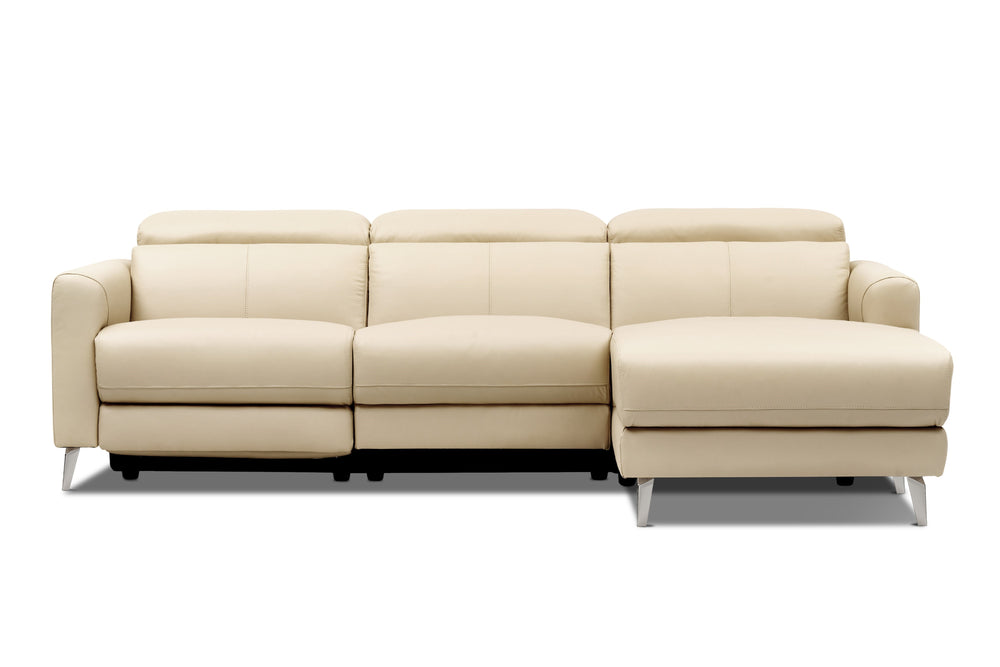 Valencia Andria Modern Right Hand Facing Top Grain Leather Reclining Sectional Sofa, Beige Color