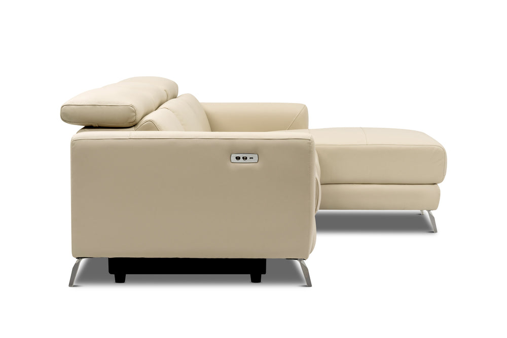 Valencia Andria Modern Right Hand Facing Top Grain Leather Reclining Sectional Sofa, Beige Color