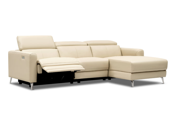 Valencia Andria Modern Right Hand Facing Top Grain Leather Reclining Sectional Sofa, Beige Color