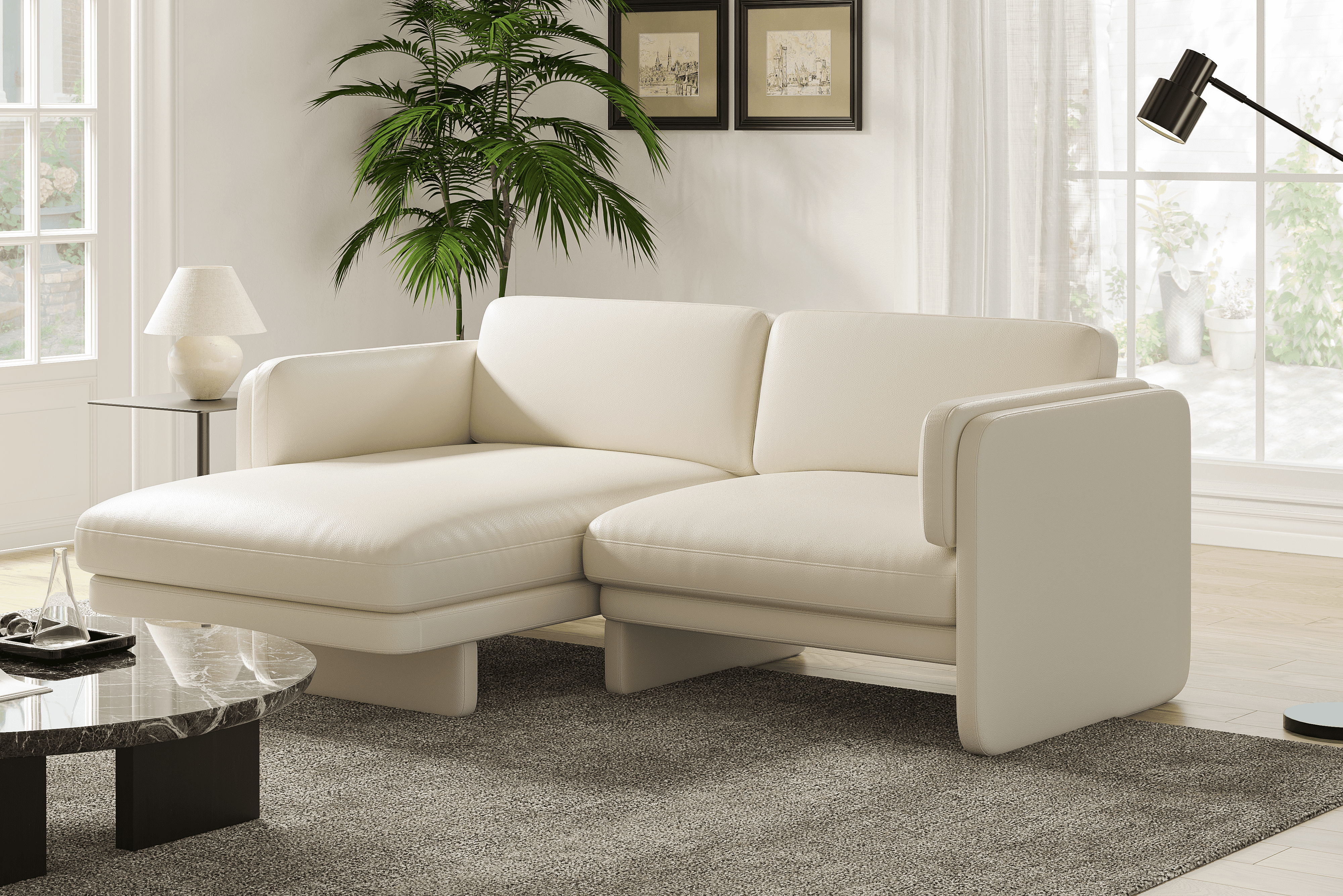 Valencia Annalise Top Grain Leather 80" Left Chaise Sofa, Cream