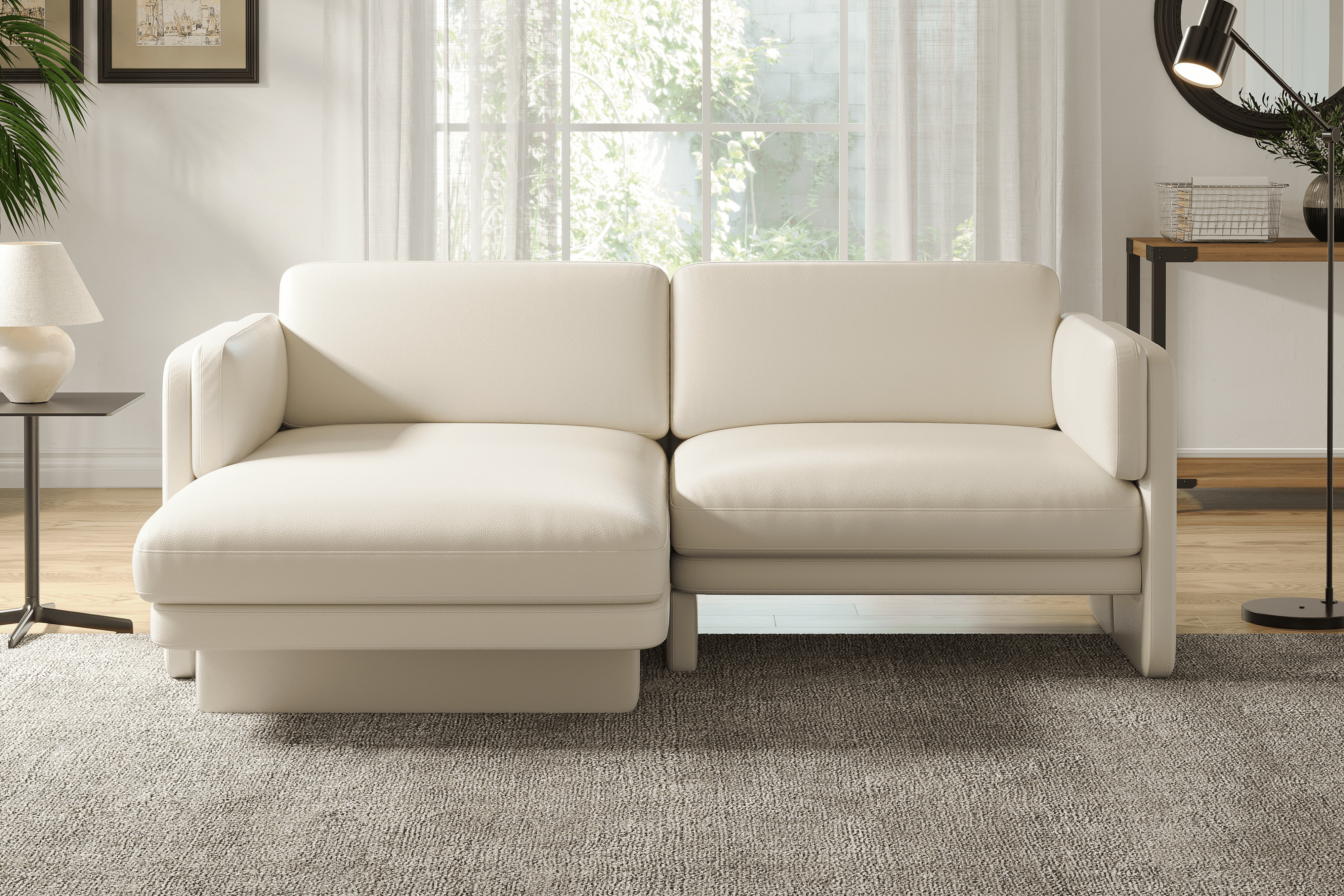 Valencia Annalise Top Grain Leather 80" Left Chaise Sofa, Cream