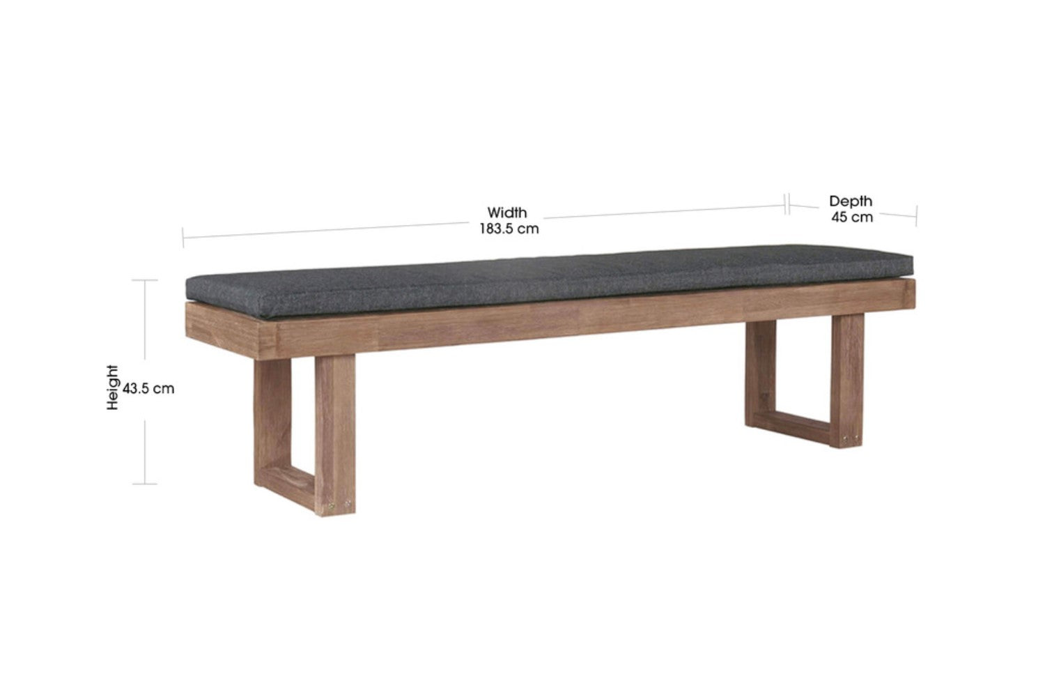 Valencia Ansel Wood Outdoor Dining Bench, Charcoal Grey