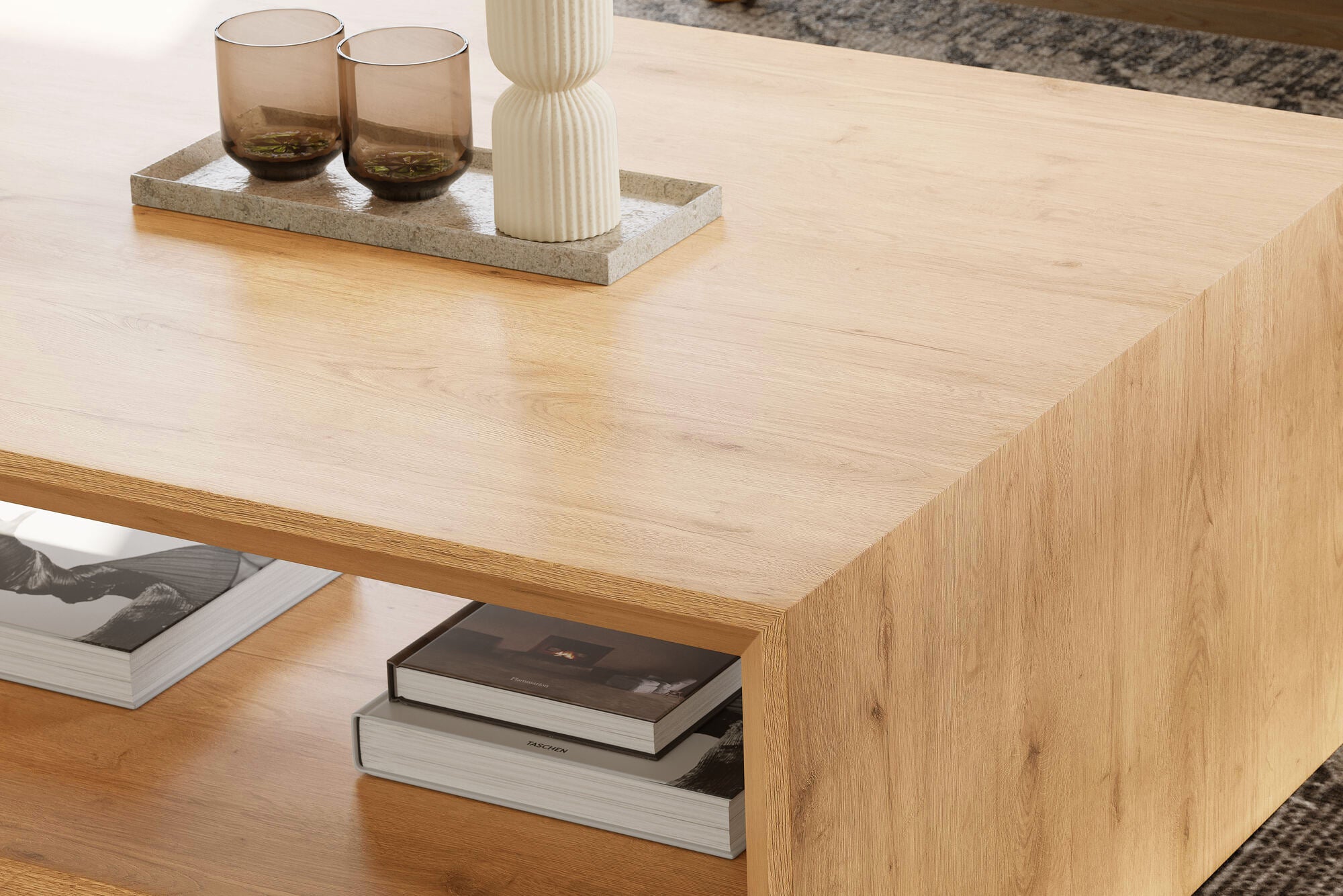 Valencia Antonio White Oak Wood 68" Coffee Table, Natural