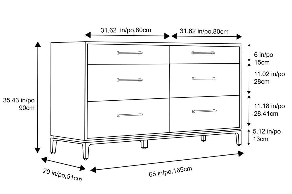 Valencia Arden Maple Veneers Dresser with Six Drawer, Natural