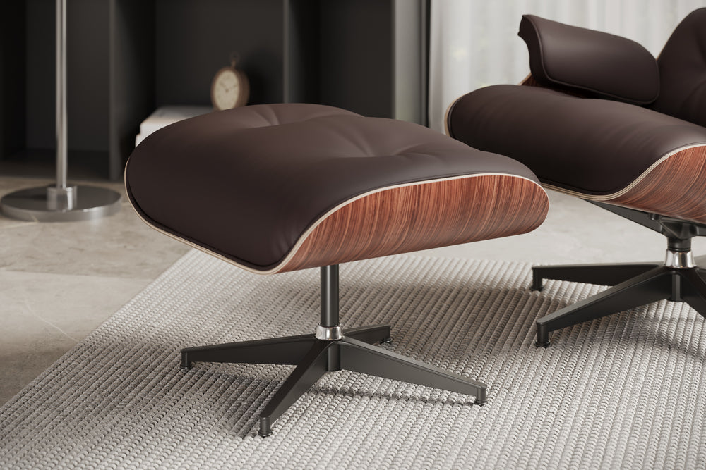 Valencia Armoni Eames Replica Top Grain Leather Lounge Chair & Ottoman, Dark Chocolate Color