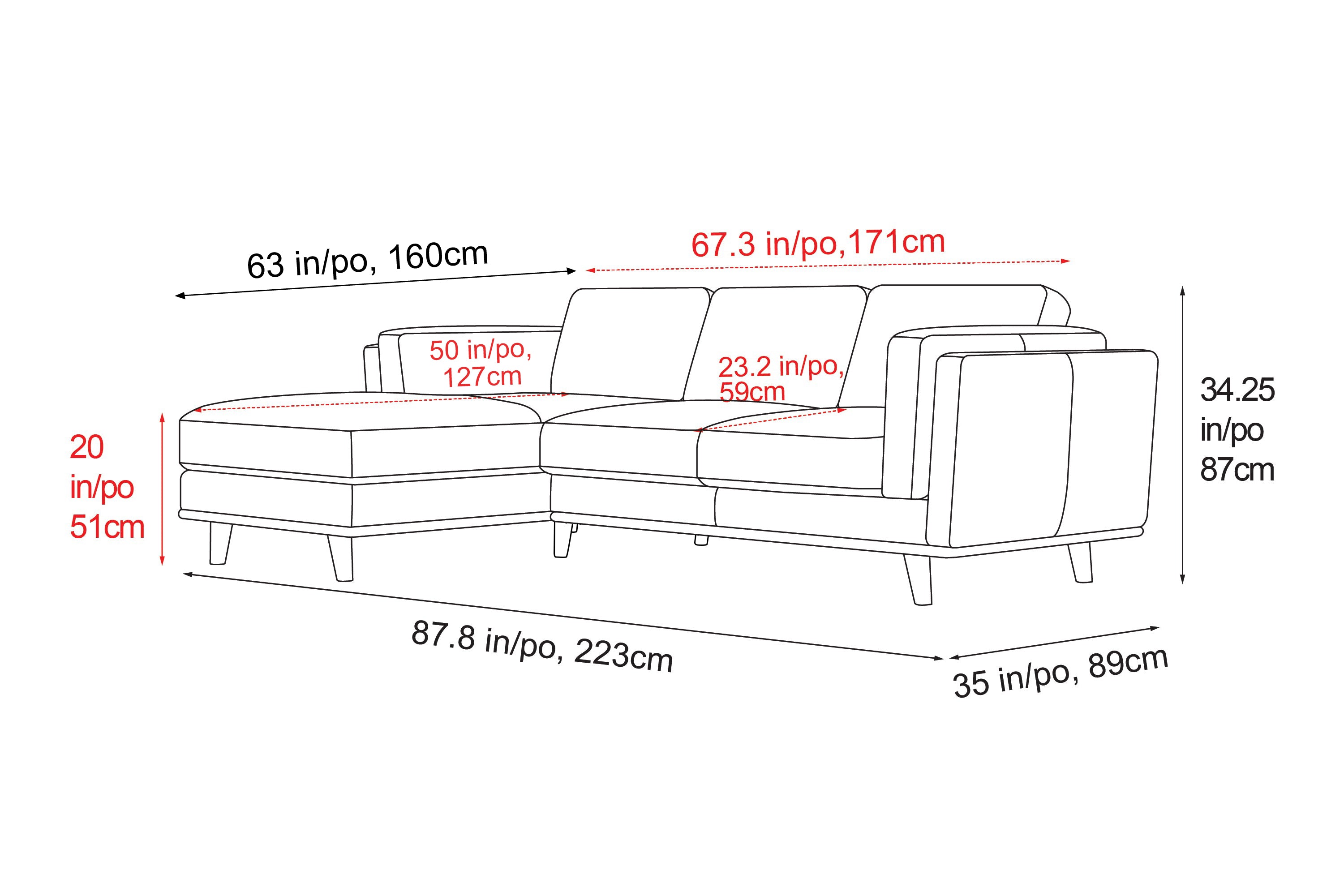 Valencia Artisan Top Grain Leather Three Seats with Left Chaise Leather Sofa, Cognac