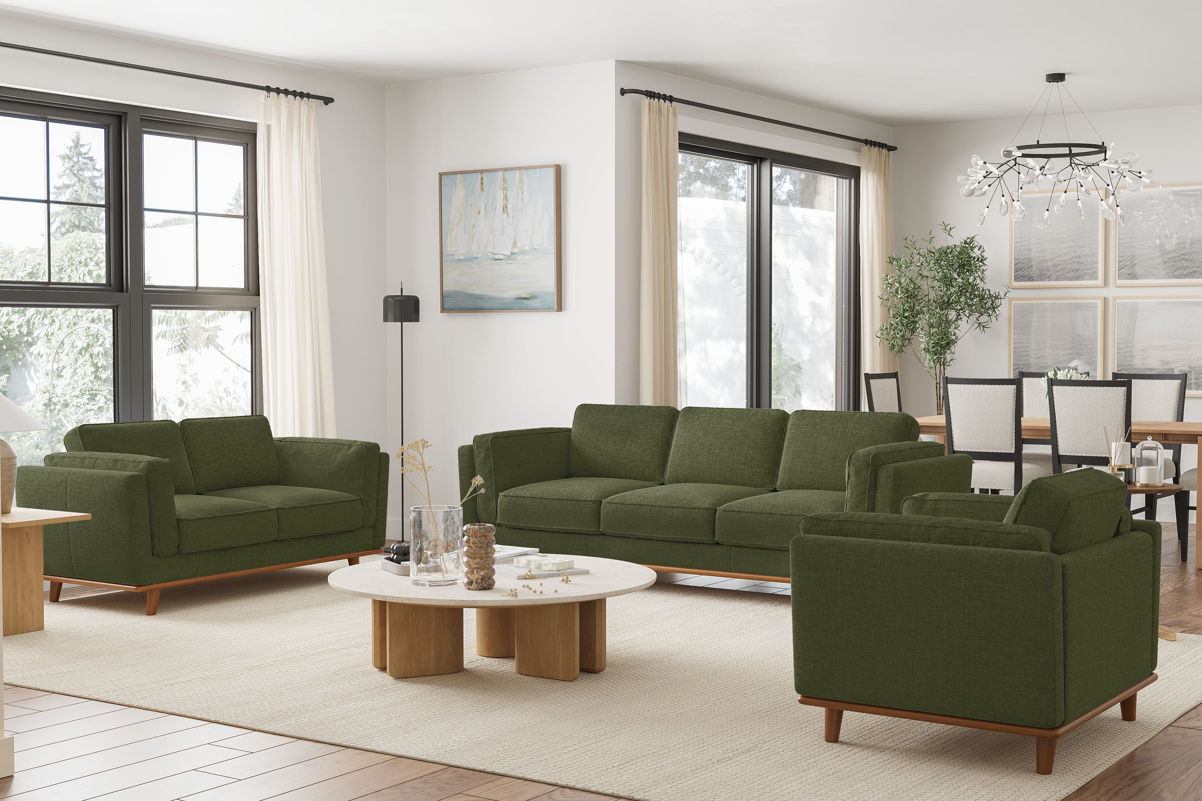 Valencia Artisan Swiss Linen Loveseat Sofa, Olio Green