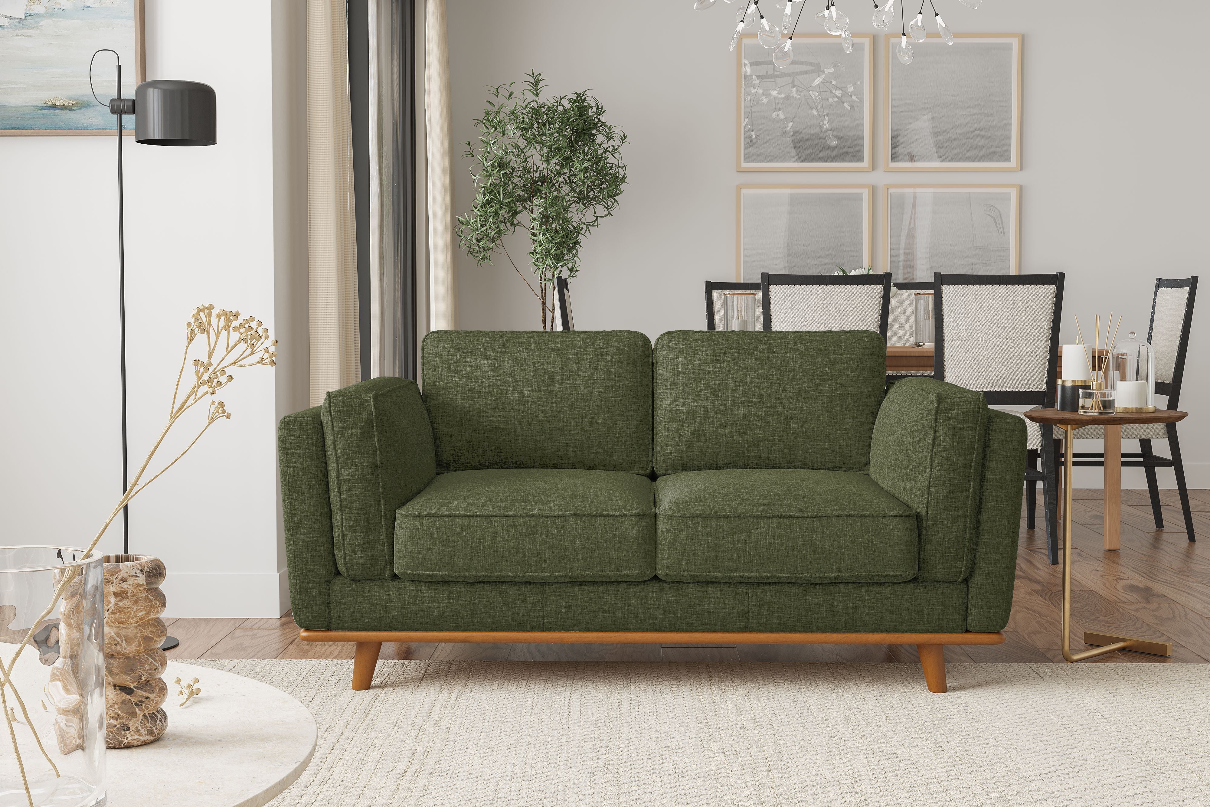 Valencia Artisan Swiss Linen Loveseat Sofa, Olio Green