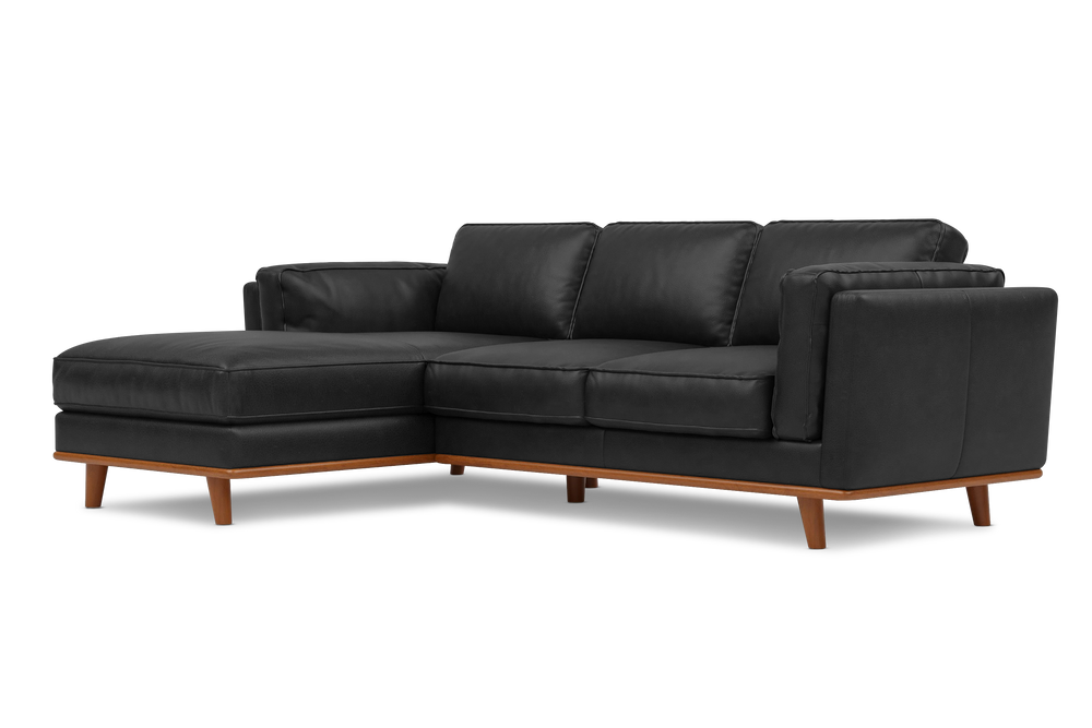 Valencia Artisan Top Grain Leather Three Seats with Left Chaise Leather Sofa, Black