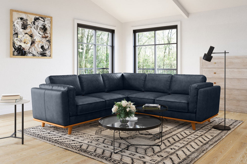 Valencia Artisan L-Shape Corner Leather Sectional Sofa, Blue