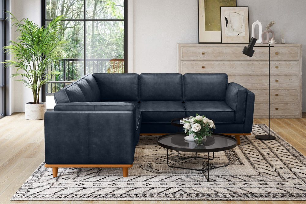 Valencia Artisan L-Shape Corner Leather Sectional Sofa, Blue