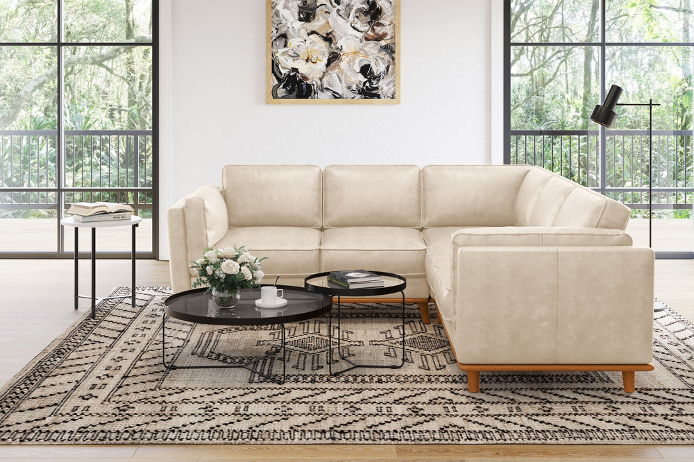 Valencia Artisan L-Shape Corner Leather Sectional Sofa, Beige