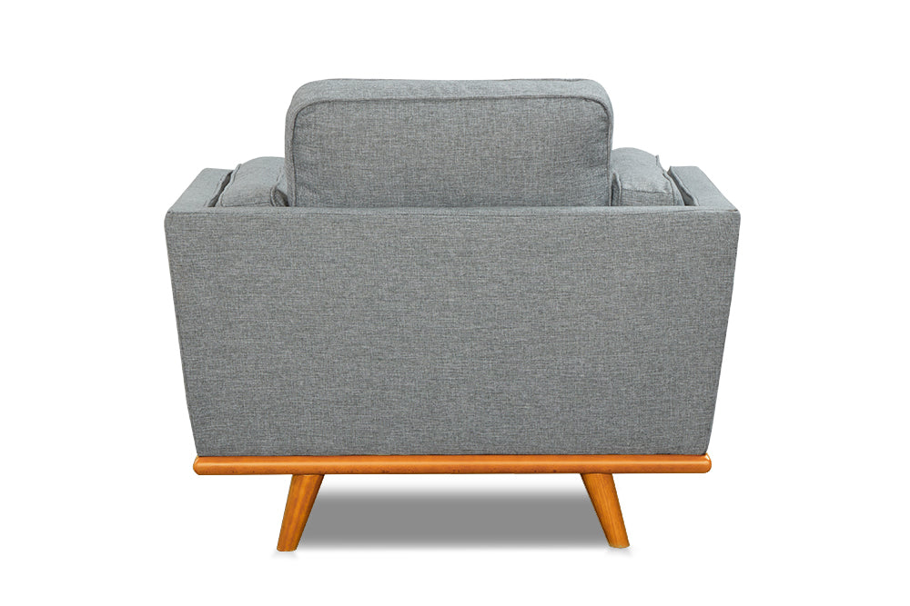Back-Side, Straight Back View of A Modern, Grey, Single, Fabric Artisan Sofa.