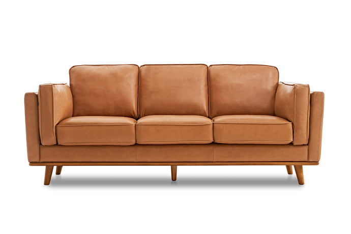 Valencia Artisan Wide Three Seats Leather Sofa, Cognac