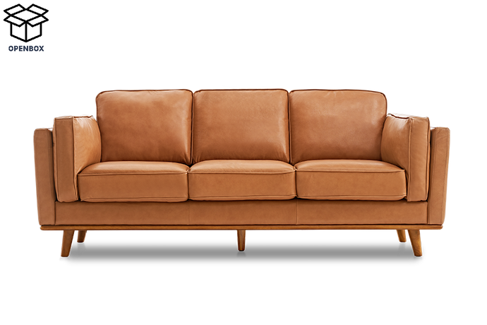 Open Box of Valencia Artisan Wide Three Seats Leather Sofa, Cognac Color