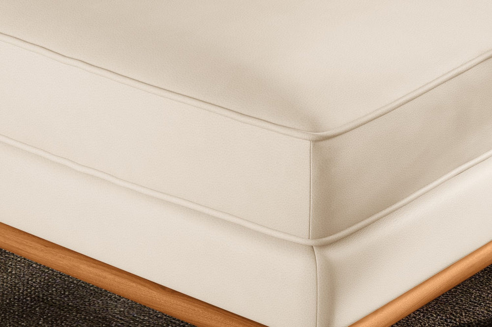 Valencia Artisan Top Grain Leather Ottoman, Beige Color