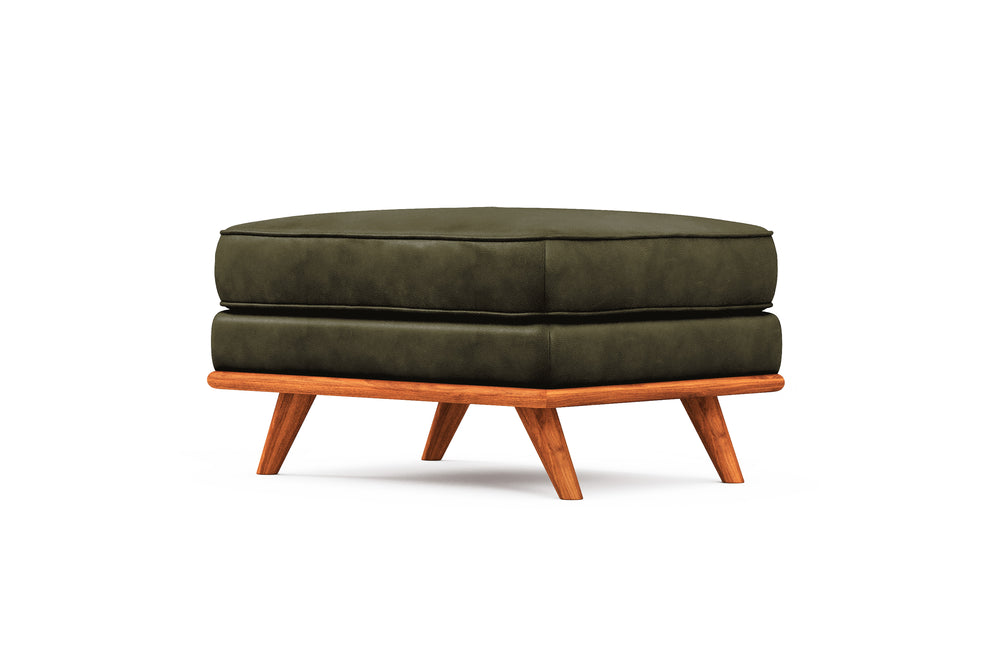 Valencia Artisan Top Grain Leather Ottoman, Green