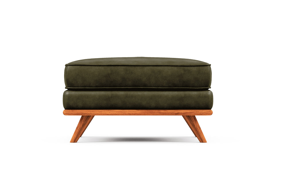 Valencia Artisan Top Grain Leather Ottoman, Green