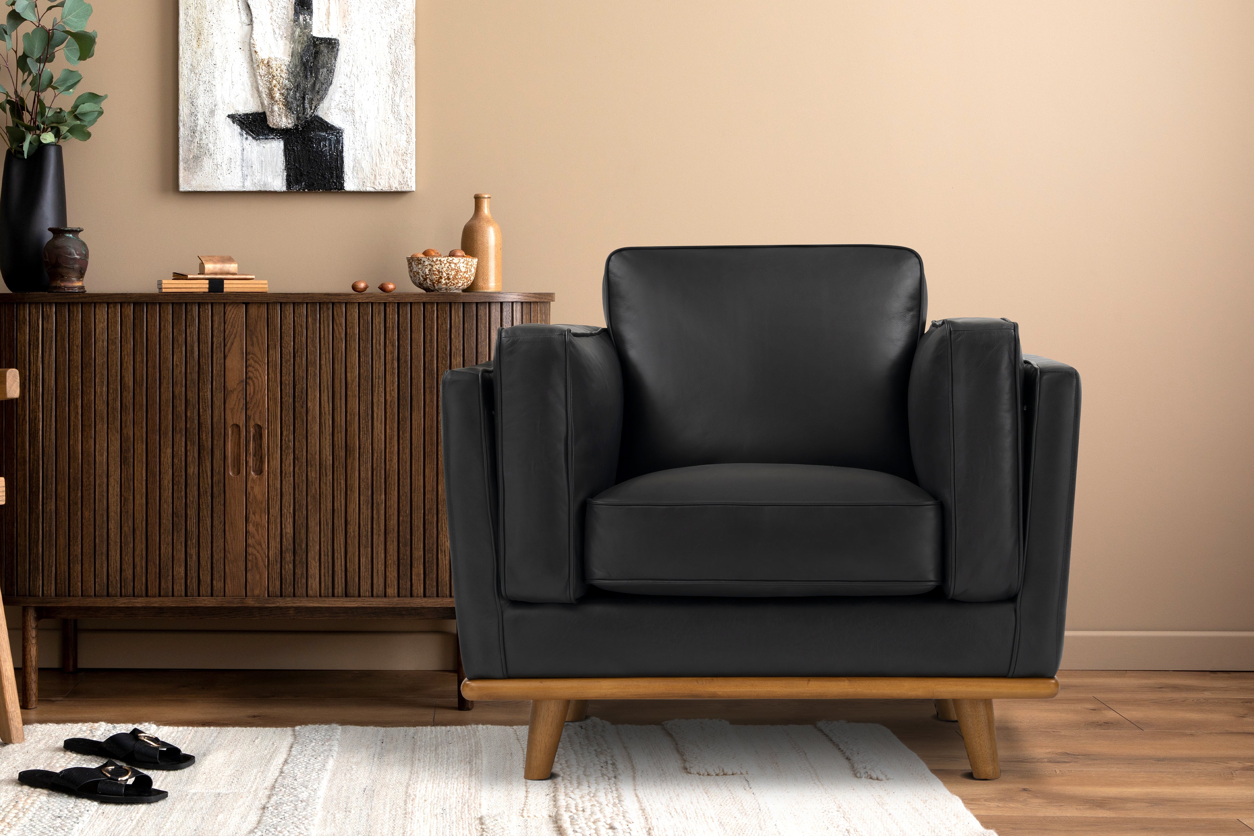 Valencia Artisan Leather Accent Chair, Black