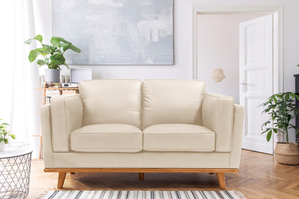 Valencia Artisan Top Grain Leather Loveseat Sofa, Beige