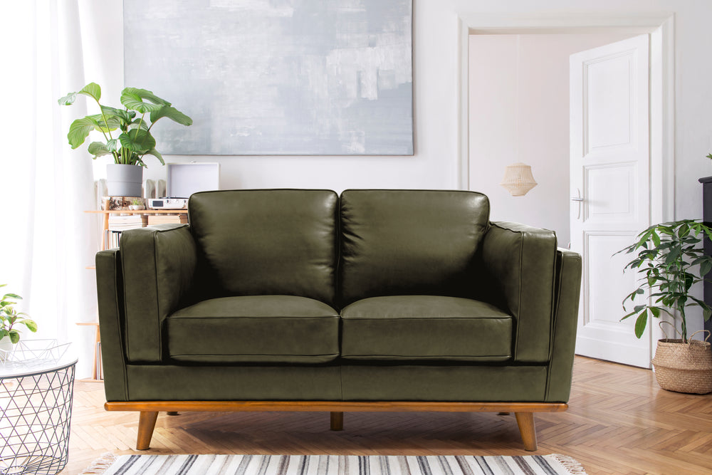 Valencia Artisan Top Grain Leather Loveseat, Olive Green