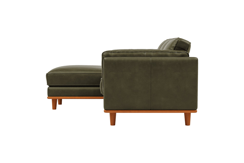 Valencia Artisan Top Grain Leather Three Seats with Left Chaise Leather Sofa, Olive Green