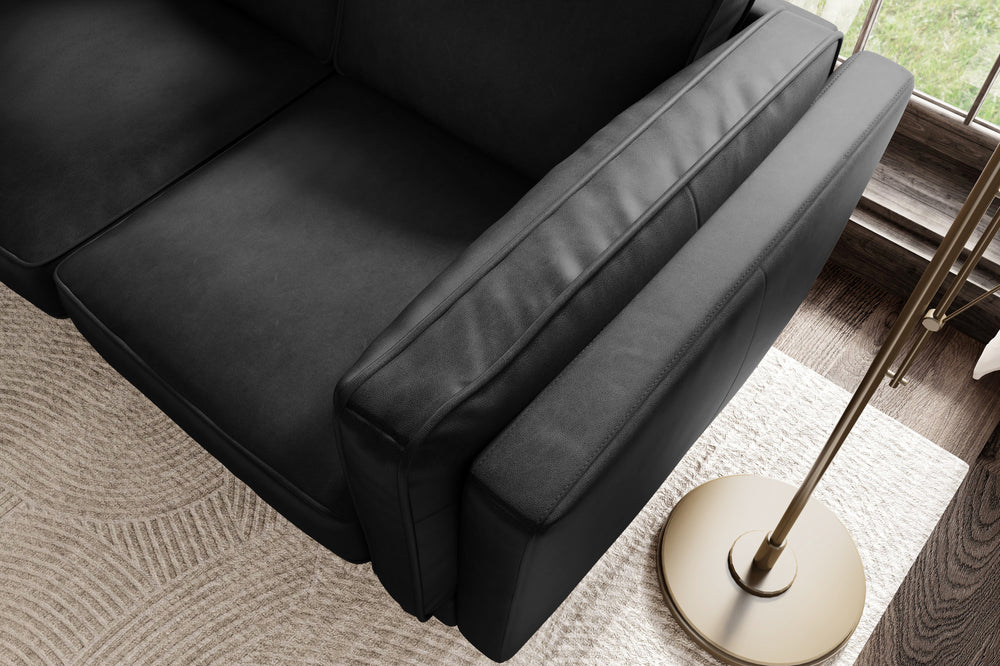 Valencia Artisan Wide Three Seats Leather Sofa, Black Color