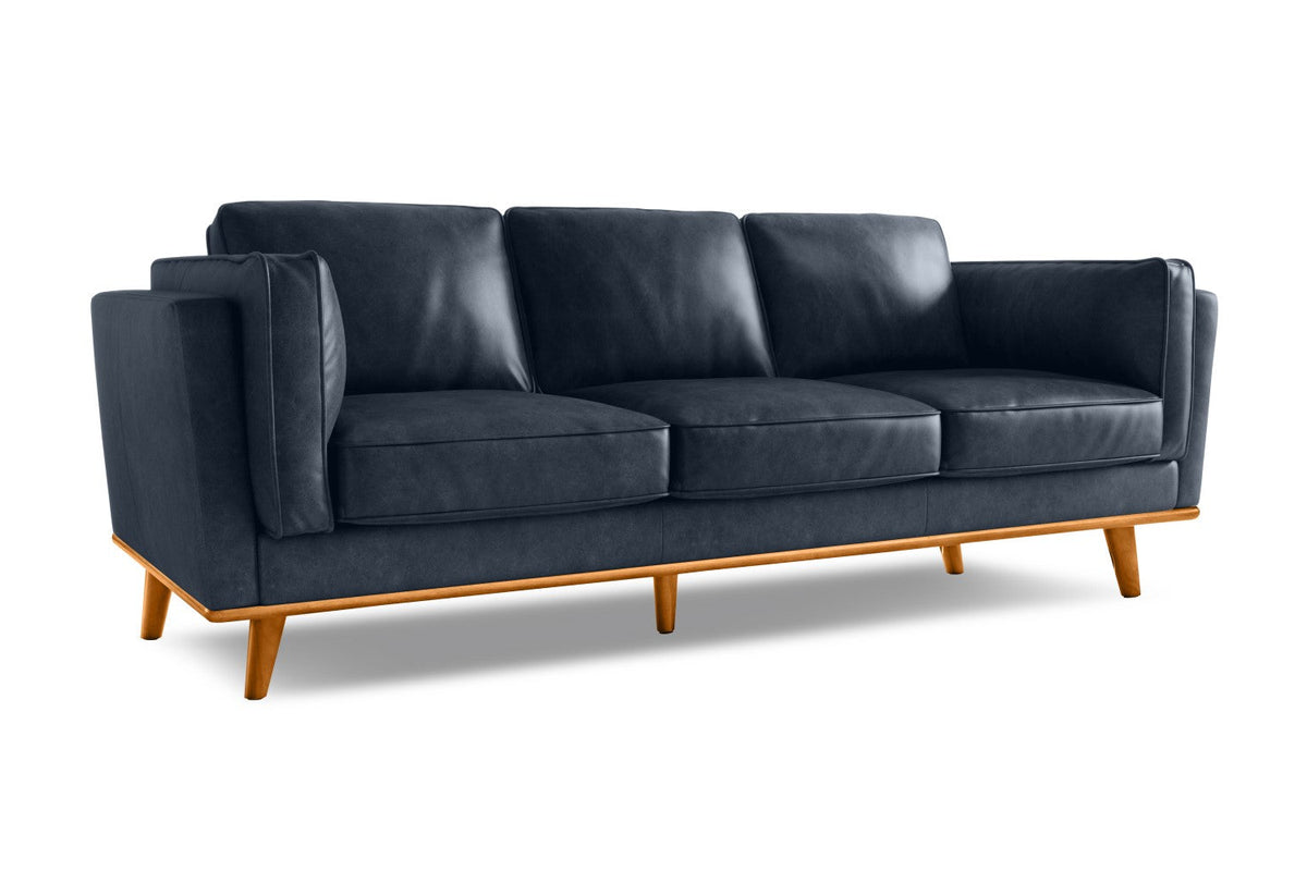 Valencia Artisan Wide Three Seats Leather Sofa, Blue Color